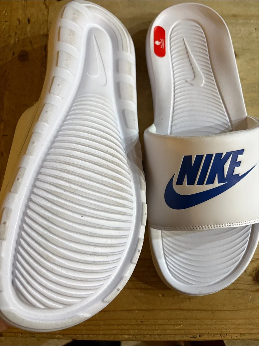 Nike White Slide Sandals with Blue Logo for Kids